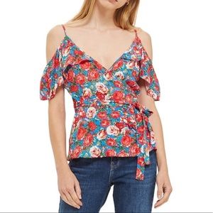 Topshop | Floral Cold Shoulder Wrap Top